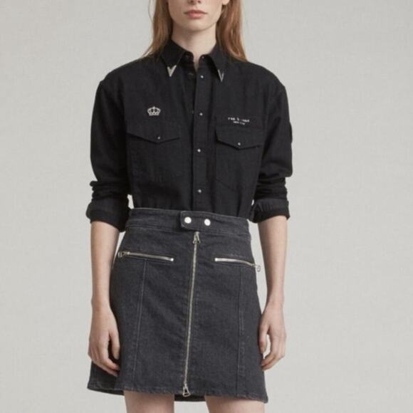 Rag & Bone Isabel Zip-Front Black Denim Mini Skirt Size 6 - Picture 1 of 7